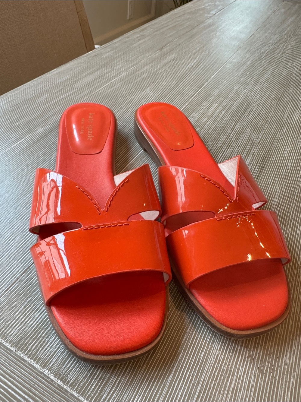 kate spade orange patent slip-on sandals
